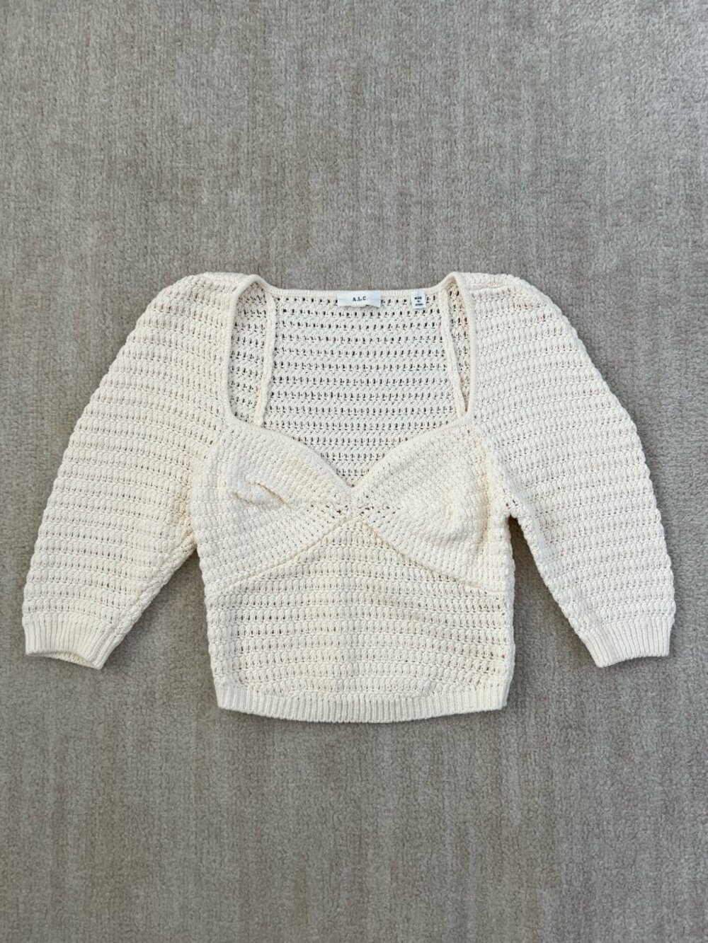 A.L.C. Gigi Cream Knit Crop Sweater Top XS Cotton